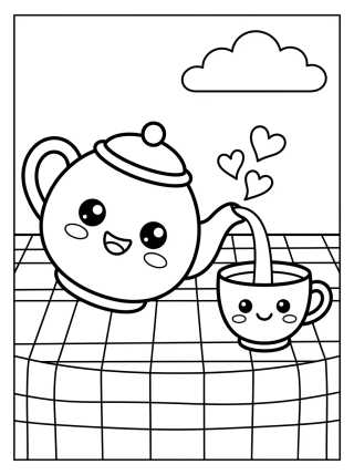 Smiling Teapot and Friendly Cup para colorir Desenho de Smiling Teapot and Friendly Cup para colorir e imprimir grátis