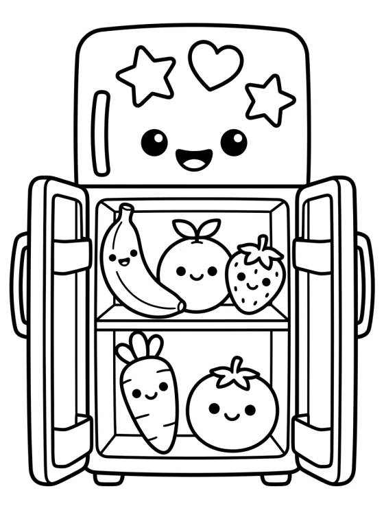 Friendly Fridge with Kawaii Magnets para colorir Desenho de Friendly Fridge with Kawaii Magnets para colorir e imprimir grátis