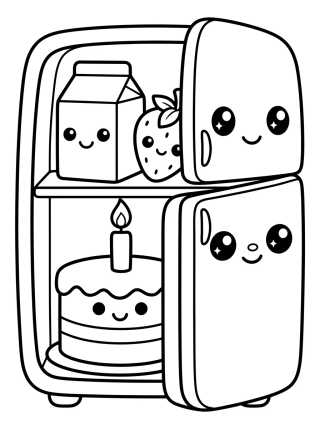 Kawaii Fridge Filled with Sweets para colorir Desenho de Kawaii Fridge Filled with Sweets para colorir e imprimir grátis