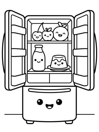 Kawaii Fridge Full of Yummy Treats para colorir Desenho de Kawaii Fridge Full of Yummy Treats para colorir e imprimir grátis