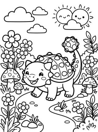 Cute Ankylosaurus in the Garden para colorir Desenho de Cute Ankylosaurus in the Garden para colorir e imprimir grátis