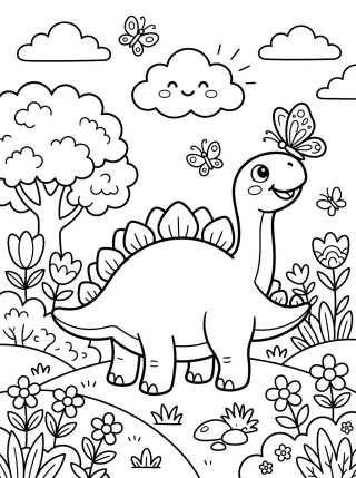 Smiling Stegosaurus with Butterfly para colorir Desenho de Smiling Stegosaurus with Butterfly para colorir e imprimir grátis