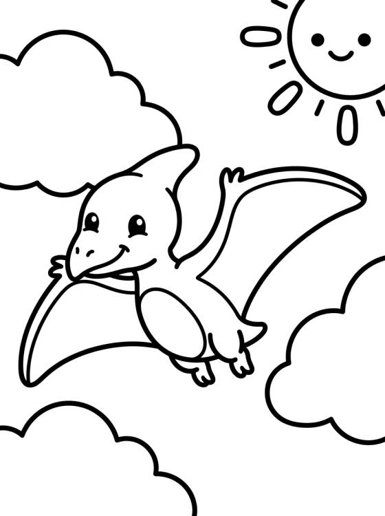 Baby Pterodactyl Flying in the Clouds para colorir Desenho de Baby Pterodactyl Flying in the Clouds para colorir e imprimir grátis