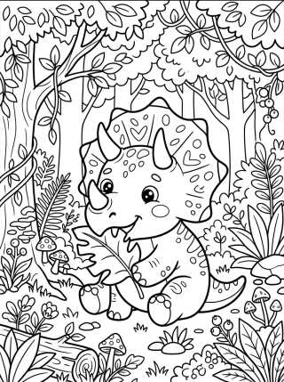 Friendly Triceratops Eating a Leaf para colorir Desenho de Friendly Triceratops Eating a Leaf para colorir e imprimir grátis