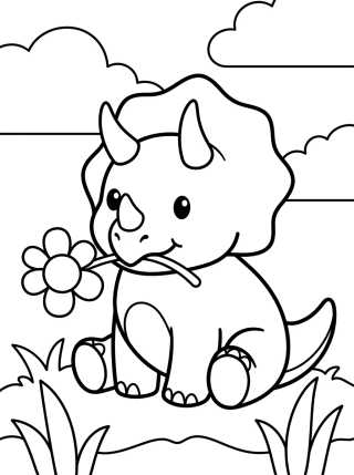 Triceratops with a Flower para colorir Desenho de Triceratops with a Flower para colorir e imprimir grátis