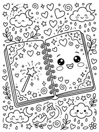 Open Magic Notebook para colorir Desenho de Open Magic Notebook para colorir e imprimir grátis