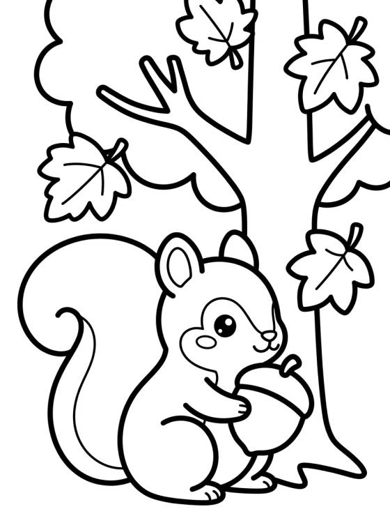 Autumn Leaves and Squirrel para colorir Desenho de Autumn Leaves and Squirrel para colorir e imprimir grátis
