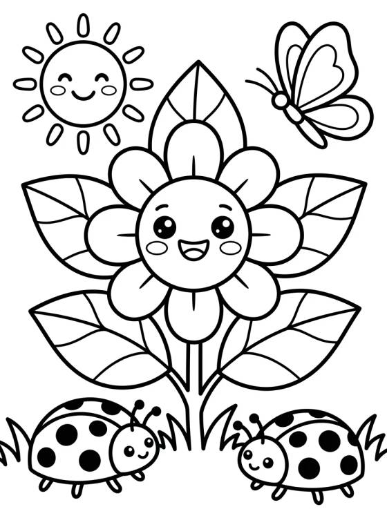 Cute and Flowery Spring para colorir Desenho de Cute and Flowery Spring para colorir e imprimir grátis
