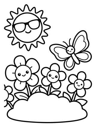 Kawaii Flowering Spring para colorir Desenho de Kawaii Flowering Spring para colorir e imprimir grátis