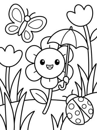 Spring Garden Kawaii para colorir Desenho de Spring Garden Kawaii para colorir e imprimir grátis