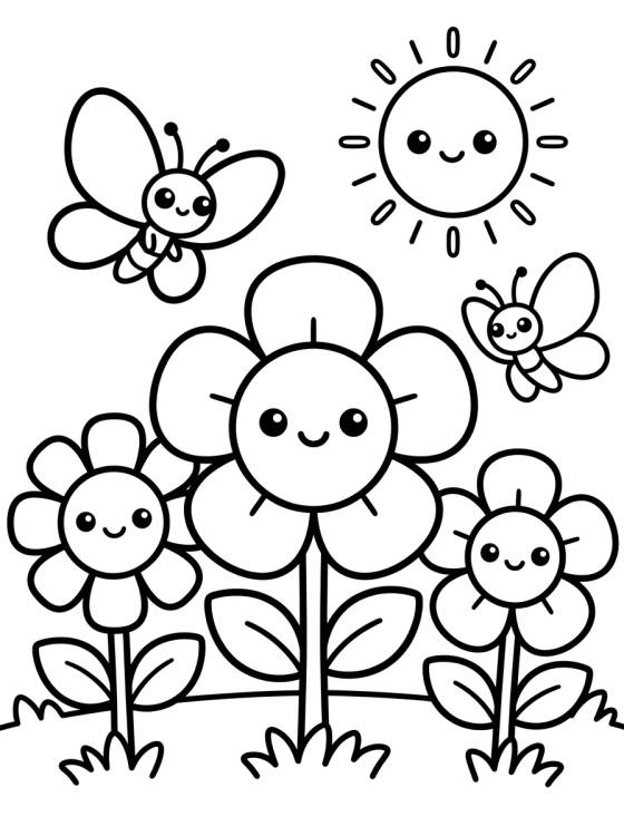 Flowery Springtime para colorir Desenho de Flowery Springtime para colorir e imprimir grátis
