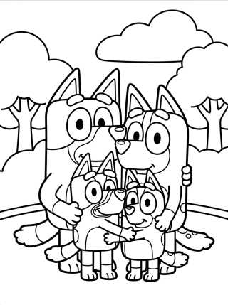 Heeler Family Group Hug para colorir Desenho de Heeler Family Group Hug para colorir e imprimir grátis