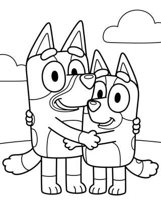 Bluey and Bingo Hugging para colorir Desenho de Bluey and Bingo Hugging para colorir e imprimir grátis