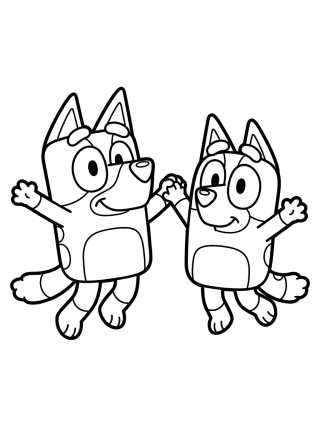 Bluey and Bingo Playing para colorir Desenho de Bluey and Bingo Playing para colorir e imprimir grátis