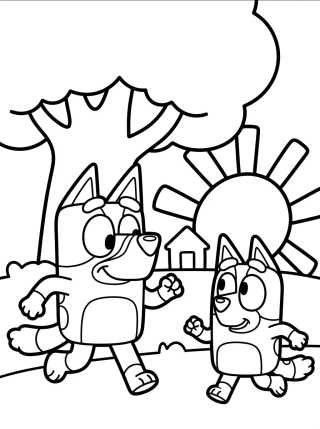 Bluey and Bingo Playing in the Backyard para colorir Desenho de Bluey and Bingo Playing in the Backyard para colorir e imprimir grátis