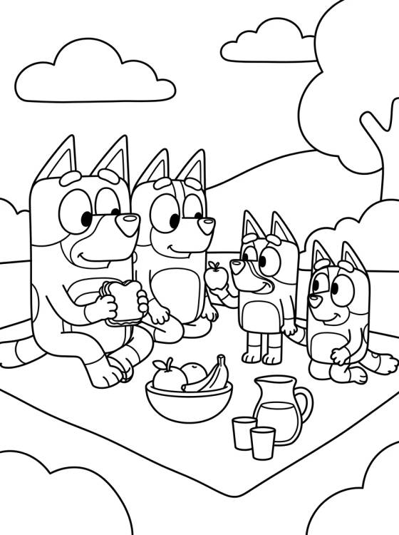 Heeler Family Picnic para colorir Desenho de Heeler Family Picnic para colorir e imprimir grátis