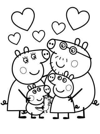 Pig Family Hug para colorir Desenho de Pig Family Hug para colorir e imprimir grátis