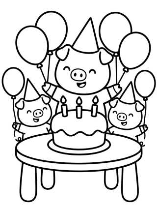 Pig Family Birthday Celebration para colorir Desenho de Pig Family Birthday Celebration para colorir e imprimir grátis