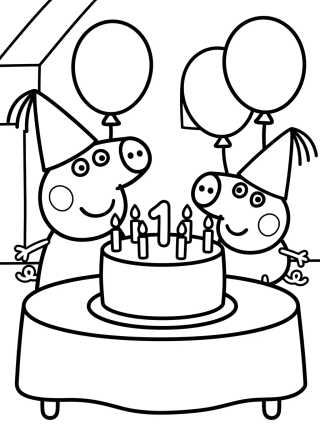 Pig Family Celebrating a Birthday para colorir Desenho de Pig Family Celebrating a Birthday para colorir e imprimir grátis