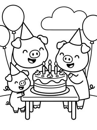 Pig Family Celebrating a Birthday para colorir Desenho de Pig Family Celebrating a Birthday para colorir e imprimir grátis