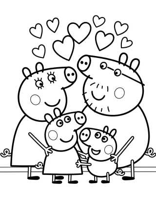Pig Family Warm Hug para colorir Desenho de Pig Family Warm Hug para colorir e imprimir grátis