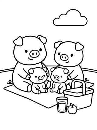 Pig Family Cute Picnic para colorir Desenho de Pig Family Cute Picnic para colorir e imprimir grátis