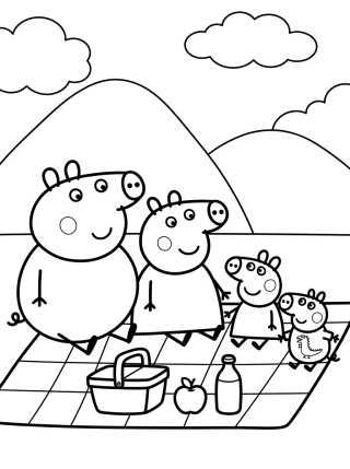 Pig Family Having a Picnic para colorir Desenho de Pig Family Having a Picnic para colorir e imprimir grátis
