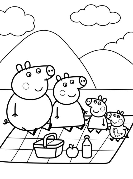 Pig Family Having a Picnic para colorir Desenho de Pig Family Having a Picnic para colorir e imprimir grátis