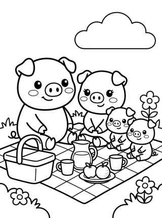 Pig Family Having a Picnic para colorir Desenho de Pig Family Having a Picnic para colorir e imprimir grátis
