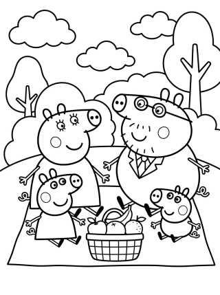 Pig Family Having a Picnic para colorir Desenho de Pig Family Having a Picnic para colorir e imprimir grátis
