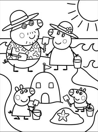 Pig Family at the Beach para colorir Desenho de Pig Family at the Beach para colorir e imprimir grátis