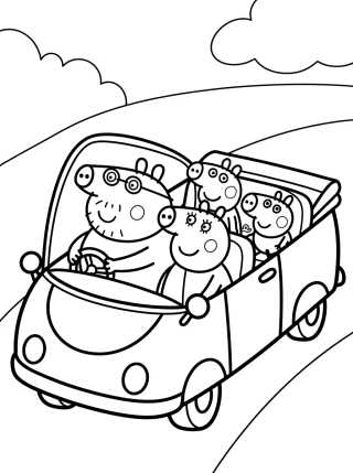 Pig Family Car Ride para colorir Desenho de Pig Family Car Ride para colorir e imprimir grátis