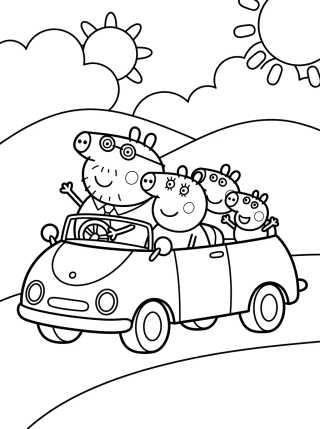 Pig Family Car Ride para colorir Desenho de Pig Family Car Ride para colorir e imprimir grátis