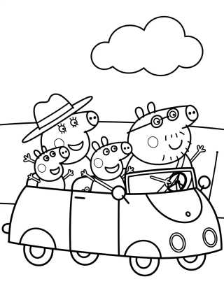 Pig Family Car Ride para colorir Desenho de Pig Family Car Ride para colorir e imprimir grátis