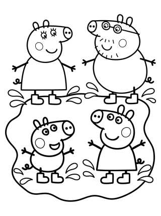 Pig Family Jumping in Muddy Puddles para colorir Desenho de Pig Family Jumping in Muddy Puddles para colorir e imprimir grátis