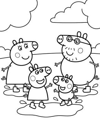 Pig Family Jumping in Muddy Puddles para colorir Desenho de Pig Family Jumping in Muddy Puddles para colorir e imprimir grátis