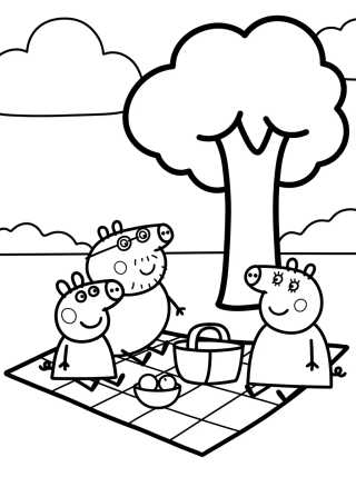 Pig Family Picnic para colorir Desenho de Pig Family Picnic para colorir e imprimir grátis