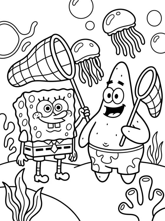 SpongeBob and Patrick Jellyfishing para colorir Desenho de SpongeBob and Patrick Jellyfishing para colorir e imprimir grátis