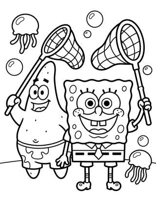 SpongeBob and Patrick Jellyfishing para colorir Desenho de SpongeBob and Patrick Jellyfishing para colorir e imprimir grátis