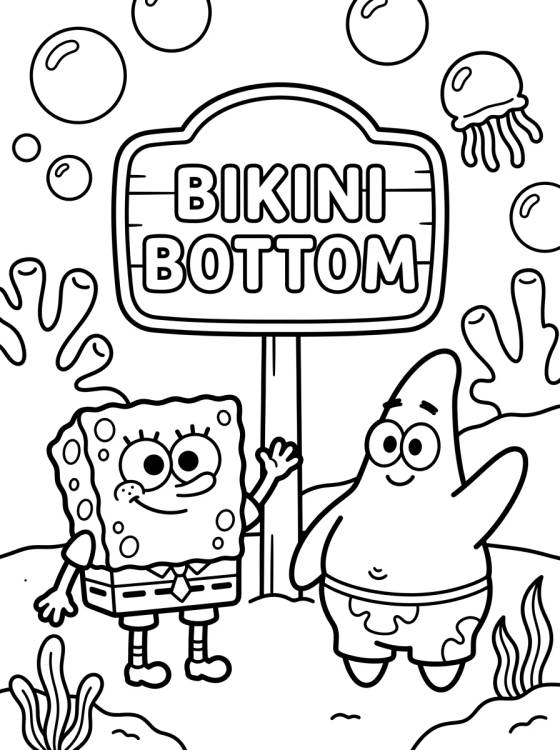 SpongeBob and Patrick in Bikini Bottom para colorir Desenho de SpongeBob and Patrick in Bikini Bottom para colorir e imprimir grátis