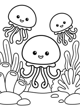 Kawaii Jellyfish Fields para colorir Desenho de Kawaii Jellyfish Fields para colorir e imprimir grátis
