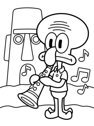Squidward Playing Clarinet in Bikini Bottom para colorir Desenho de Squidward Playing Clarinet in Bikini Bottom para colorir e imprimir grátis