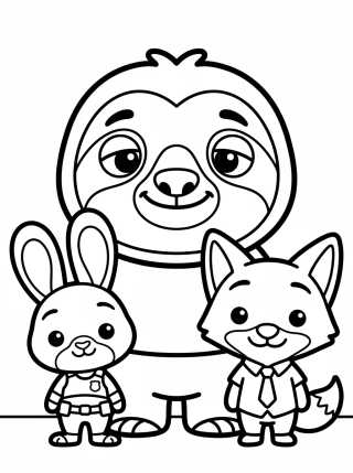 Flash Sloth with Judy and Nick para colorir Desenho de Flash Sloth with Judy and Nick para colorir e imprimir grátis
