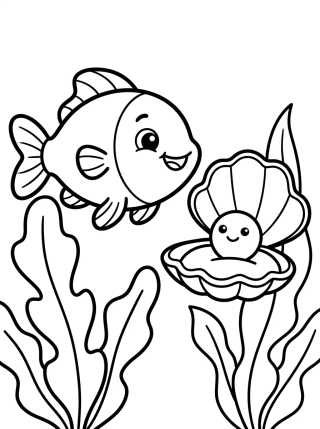 Happy Fish and Seashell para colorir Desenho de Happy Fish and Seashell para colorir e imprimir grátis