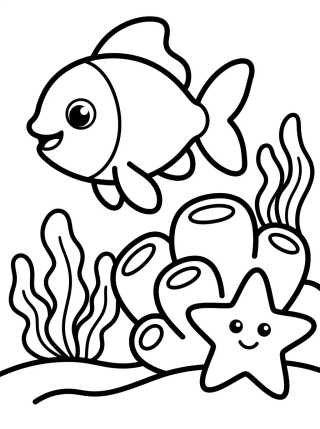 Cute Fish Among the Corals 🌊 para colorir Desenho de Cute Fish Among the Corals 🌊 para colorir e imprimir grátis
