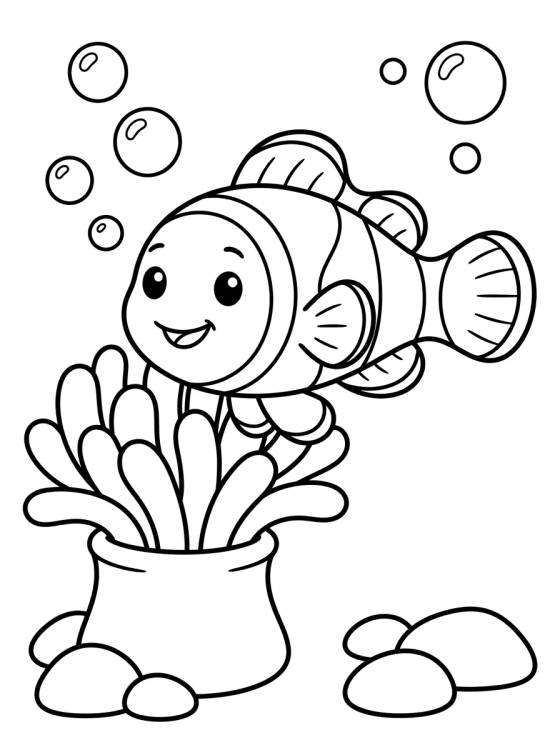 Little Clownfish in the Coral para colorir Desenho de Little Clownfish in the Coral para colorir e imprimir grátis