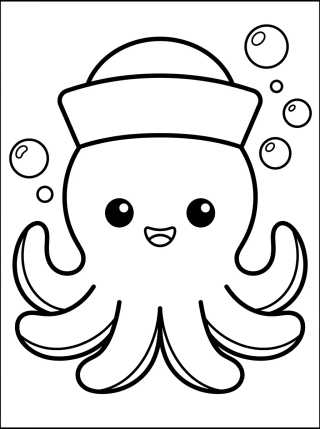 Cute Octopus wearing a Hat para colorir Desenho de Cute Octopus wearing a Hat para colorir e imprimir grátis