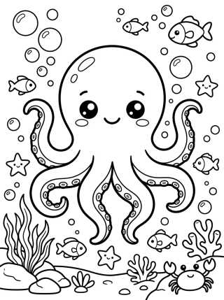 Smiling Kawaii Octopus para colorir Desenho de Smiling Kawaii Octopus para colorir e imprimir grátis