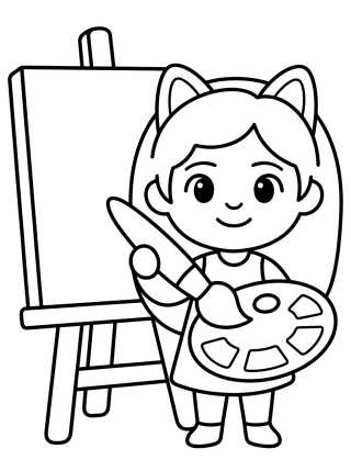 Gabby Painting with Brush and Palette para colorir Desenho de Gabby Painting with Brush and Palette para colorir e imprimir grátis