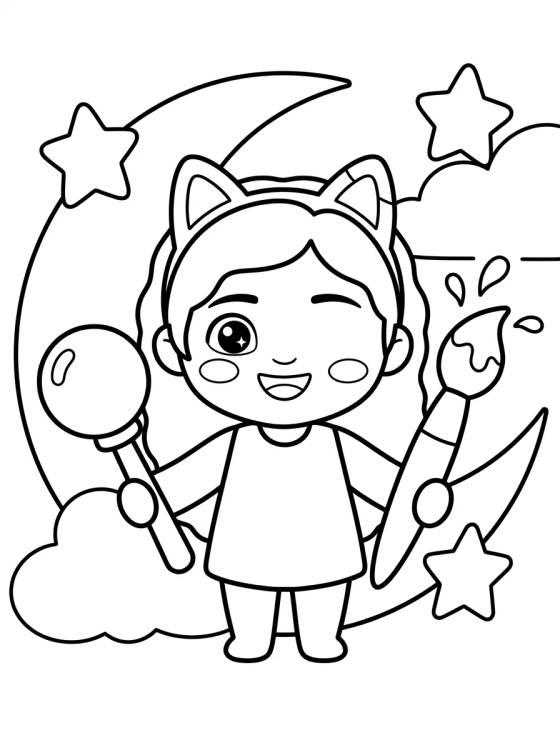 Smiling Gabby with Cat Ears Headband para colorir Desenho de Smiling Gabby with Cat Ears Headband para colorir e imprimir grátis